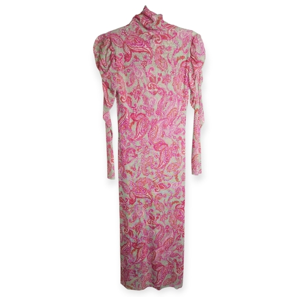 MISA Los Angeles Viviene Paisley Mesh Dress, Size XS, Pink/Green, NWT - Picture 6 of 11